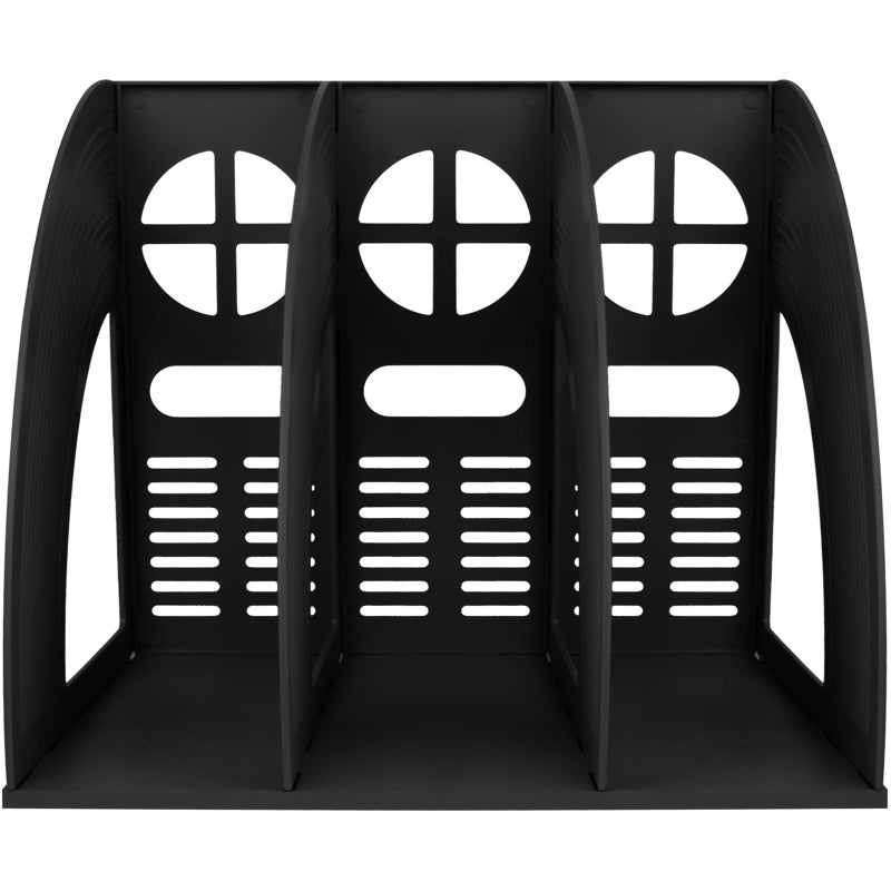 SAYEEC Magazine Holder Sturdy Binder Holder Desk File Sorter Plastic File Folder Organizer Stand Book Shelf Dividers Vertical Storage Rack Desktop Bookshelf Display Box for Office School Home (Black) - Image 4